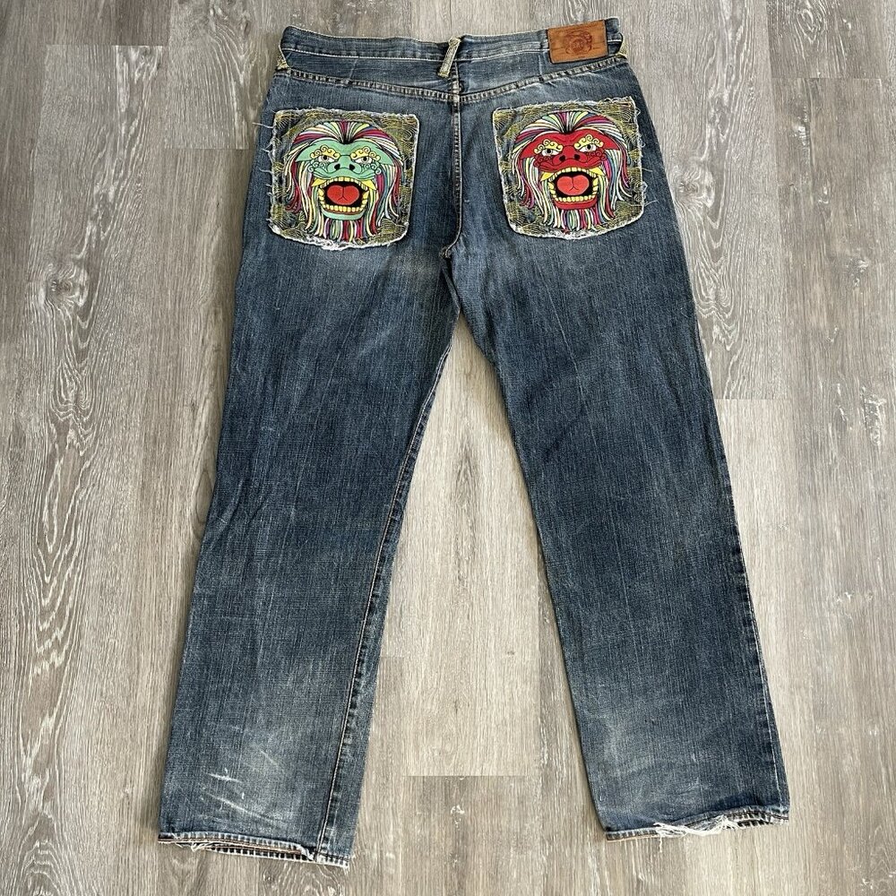 Vintage Red Monkey Embroidery Japanese Jeans - Martin Ksohoh Size: 42 x 34